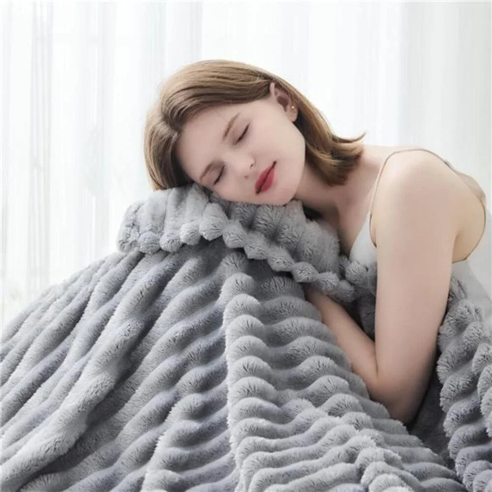 Super Soft Throw Blanket Lavender Ribbed Premium Silky Flannel Fleece 50